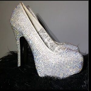 Bordello Silver Rhinestone High Heels